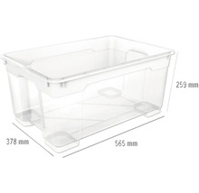 Plastový úložný box s rozmermi 565 mm x 378 mm x 259 mm