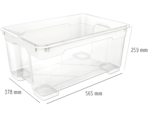 Plastový úložný box s rozmermi 565 mm x 378 mm x 259 mm