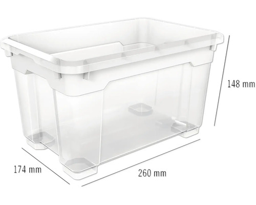 Plastový úložný box s rozmermi 260 x 174 x 148 milimetrov