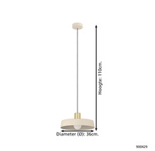 Závesná lampa s priemerom 36 cm a výškou 110 cm
