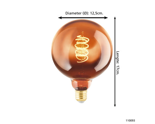 Dekoratívna žiarovka Globe s priemerom 12,5 cm a dĺžkou 17 cm.