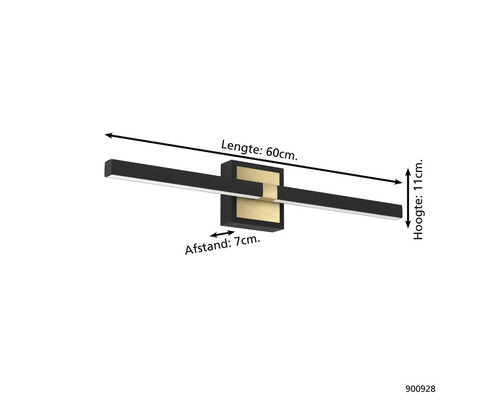 LED nástenné svietidlo s rozmermi 60 cm dĺžka, 11 cm výška a 7 cm vzdialenosť