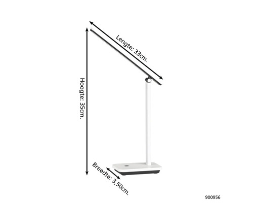 Stolná lampa s rozmermi 33 cm dĺžka, 35 cm výška a 3,5 cm šírka.
