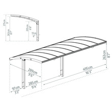 Technický nákres prístrešku pre auto s rozmermi