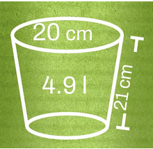 Obrázok kvetináča s rozmermi priemer 20 cm, výška 21 cm a objem 4,9 litra