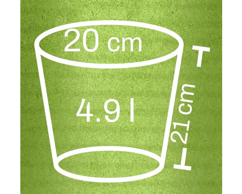Obrázok kvetináča s rozmermi priemer 20 cm, výška 21 cm a objem 4,9 litra