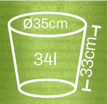 Obrázok kvetináča s rozmermi priemer 35 cm, výška 33 cm a objem 34 litrov