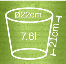 Rozmery kvetináča: priemer 22 cm, výška 21 cm, objem 7,6 l