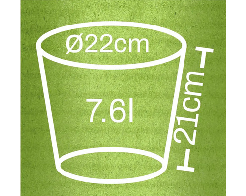 Rozmery kvetináča: priemer 22 cm, výška 21 cm, objem 7,6 l