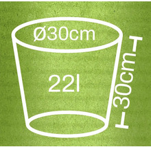 Ilustrácia kvetináča s priemerom 30 centimetrov, výškou 30 centimetrov a objemom 22 litrov