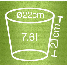 Nákres kvetináča s priemerom 22 cm, výškou 21 cm a objemom 7,6 litra