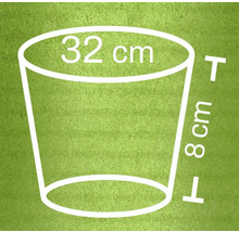 Obrázok kvetináča s rozmermi 32 centimetrov v priemere a 8 centimetrov na výšku