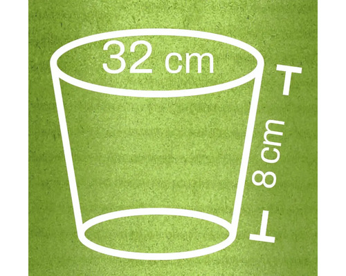 Obrázok kvetináča s rozmermi 32 centimetrov v priemere a 8 centimetrov na výšku