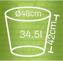 Rozmery kvetináča: priemer 48 cm, výška 42 cm, objem 34,5 litra