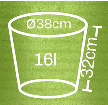 Kvetináč s rozmermi priemer 38 cm, výška 32 cm a objem 16 litrov