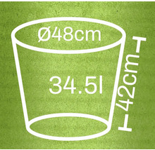 Ilustrácia kvetináča s rozmermi priemer 48 cm, výška 42 cm a objem 34,5 litra