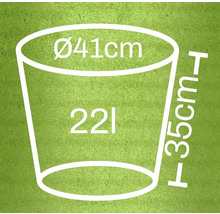 Ilustrácia kvetináča s rozmermi 41 cm v priemere, 35 cm na výšku a 22 litrov objemu