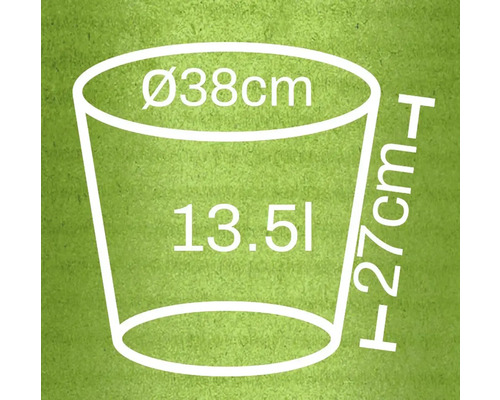 Rozmery kvetináča: priemer 38 cm, výška 27 cm, objem 13,5 litra