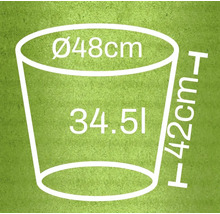 Ilustrácia kvetináča s rozmermi priemer 48 cm, výška 42 cm a objem 34,5 litra