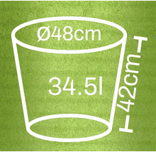 Ilustrácia kvetináča s rozmermi priemer 48 cm, výška 42 cm a objem 34,51 litra