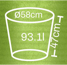 Rozmery kvetináča: priemer 58 cm, výška 47 cm, objem 93,1 litrov