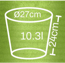 Ilustrácia kvetináča s rozmermi priemer 27 cm, výška 24 cm a objem 10,3 litra