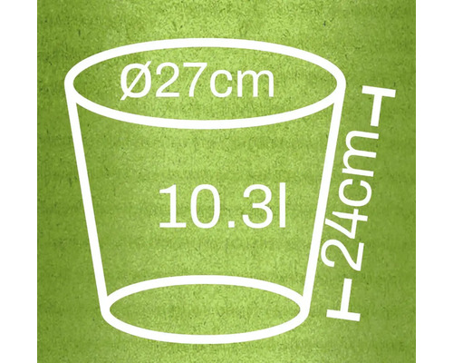 Ilustrácia kvetináča s rozmermi priemer 27 cm, výška 24 cm a objem 10,3 litra