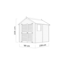 Obrázok záhradného domčeka s rozmermi 225 cm výška, 181 cm šírka a 239 cm hĺbka