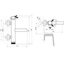 Technický výkres s rozmermi v milimetroch pre nástennú batériu.