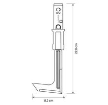 Technický výkres noža na izoláciu s výškou 22,8 centimetra a šírkou 8,2 centimetra.
