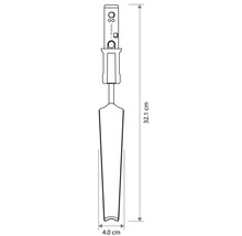 Technický výkres úzkej sadzacej lopatky s celkovou dĺžkou 32,1 centimetra a šírkou 4,0 centimetra.