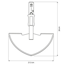 Orezávač trávnika so šírkou 21,5 centimetrov a výškou 26 centimetrov.