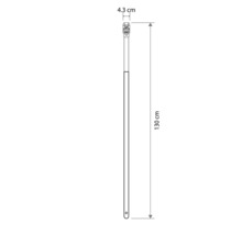 Technický výkres násady s rozmermi: dĺžka 130 centimetrov, šírka hore 4,3 centimetra.