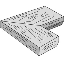 Ilustrácia dvoch drevených dosiek spojených do tvaru V s viditeľnou štruktúrou dreva.