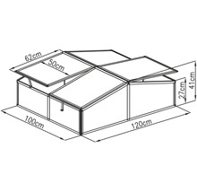 Technický nákres pareniska s rozmermi: dĺžka 120 centimetrov, šírka 100 centimetrov a výška 27 až 41 centimetrov.