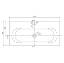 Technický výkres umývadla v pohľade zhora s rozmermi v milimetroch. Šírka 800 milimetrov, hĺbka 380 milimetrov.