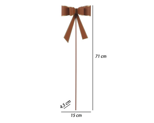 Dekoratívny záhradný zápich s kovovou mašľou, výška 71 centimetrov, šírka 15 centimetrov, hĺbka 4,5 centimetra.