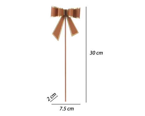 Dekoratívna mašľa na tyči, hnedá so zlatým okrajom, výška 30 centimetrov, šírka 7,5 centimetra, hĺbka 2 centimetre.