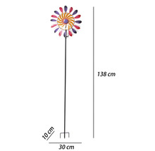 Záhradný veterník z kovu, farebný kvetinový dizajn, výška 138 centimetrov, šírka 30 centimetrov, hĺbka 10 centimetrov, so zapichovacím hrotom.