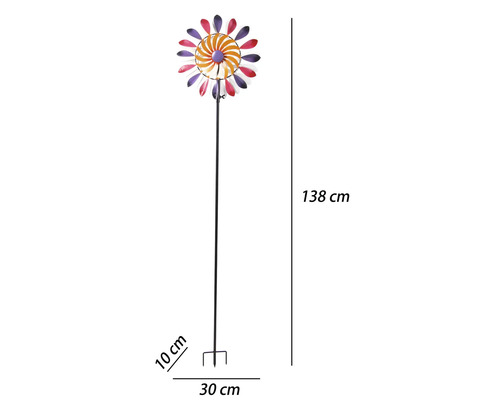 Záhradný veterník z kovu, farebný kvetinový dizajn, výška 138 centimetrov, šírka 30 centimetrov, hĺbka 10 centimetrov, so zapichovacím hrotom.