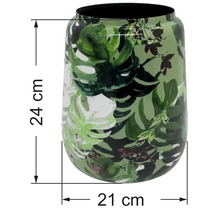 Váza so vzorom listov monstery, výška 24 centimetrov, priemer 21 centimetrov.