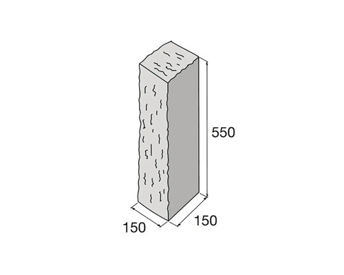 Štruktúrovaný palisádový kameň s rozmermi 150 na 150 na 550.