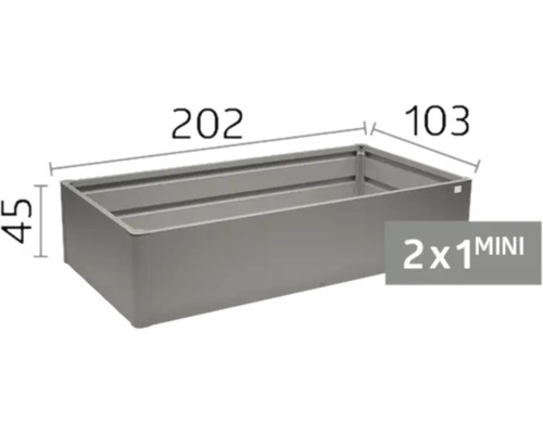 Kovový vyvýšený záhon s rozmermi 202 krát 103 krát 45 centimetrov, model 2 krát 1 MINI.