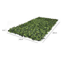 Umelý živý plot, rozmery 100 centimetrov krát 200 centimetrov, hĺbka 6 centimetrov.