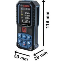 Bosch Logo na diaľkomere Bosch Professional. Rozmery: výška 119 milimetrov, šírka 53 milimetrov, hĺbka 29 milimetrov.