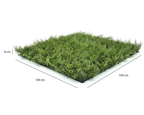 Umelý živý plot 100 x 100 centimetrov s výškou 8 centimetrov, štvorcová stena z umelých rastlín na plastovej mriežke.