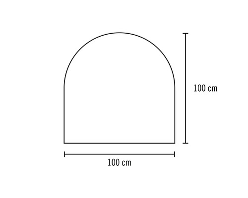 Nákres oblúka so šírkou 100 centimetrov a výškou 100 centimetrov.
