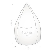 Nákres sedacieho vaku BeanBag XXL s rozmermi: výška približne 130 centimetrov, priemer približne 80 centimetrov.