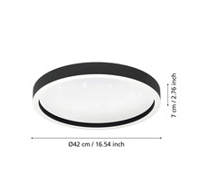 Okrúhle stropné svietidlo s priemerom 42 centimetrov a výškou 7 centimetrov.