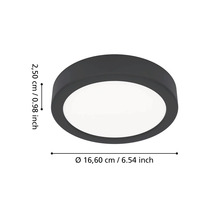 Okrúhle LED stropné svietidlo, priemer 16,60 centimetra, výška 2,50 centimetra.